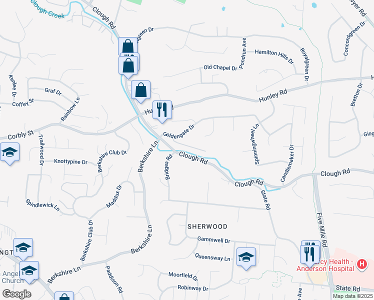 map of restaurants, bars, coffee shops, grocery stores, and more near 6931 Goldengate Drive in Cincinnati
