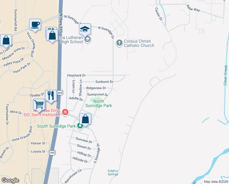 map of restaurants, bars, coffee shops, grocery stores, and more near 3547 North Sunridge Drive in Carson City