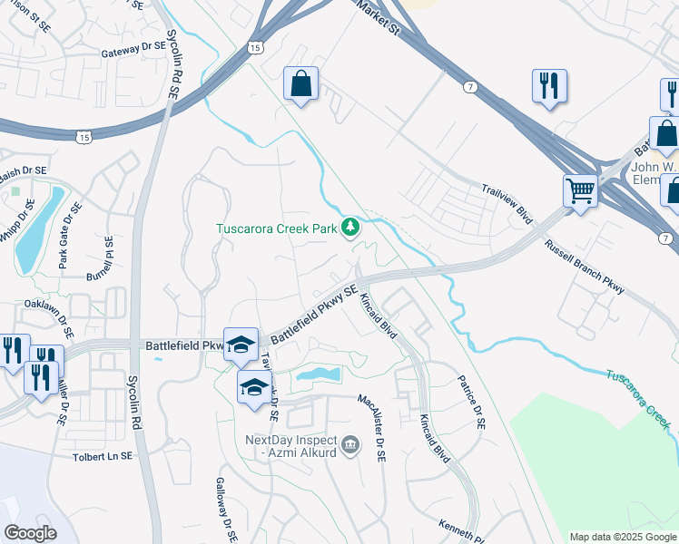 map of restaurants, bars, coffee shops, grocery stores, and more near 418 Nikki Terrace Southeast in Leesburg