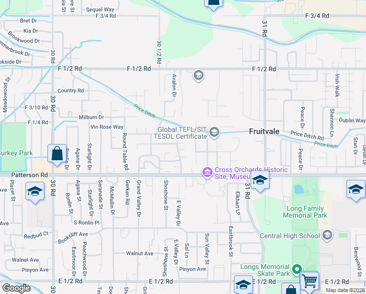 map of restaurants, bars, coffee shops, grocery stores, and more near 608 Orange Grove Way in Grand Junction