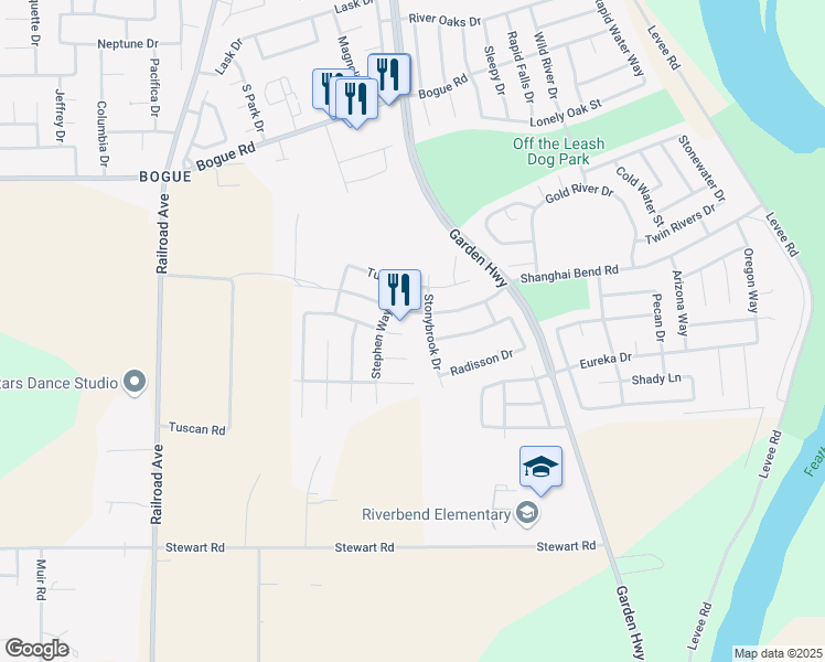 map of restaurants, bars, coffee shops, grocery stores, and more near 609 Corby Court in Yuba City