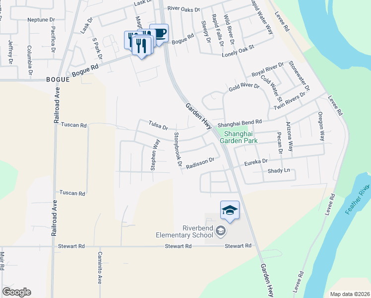 map of restaurants, bars, coffee shops, grocery stores, and more near 2260 Killington Court in Yuba City