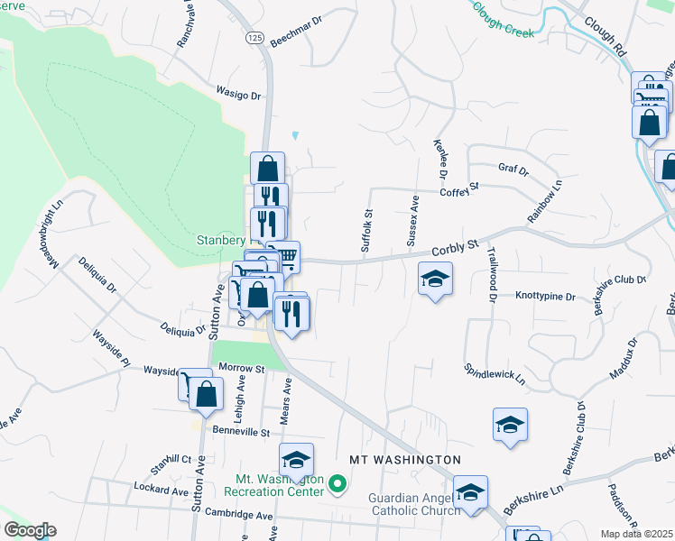 map of restaurants, bars, coffee shops, grocery stores, and more near 6274 Corbly Road in Cincinnati