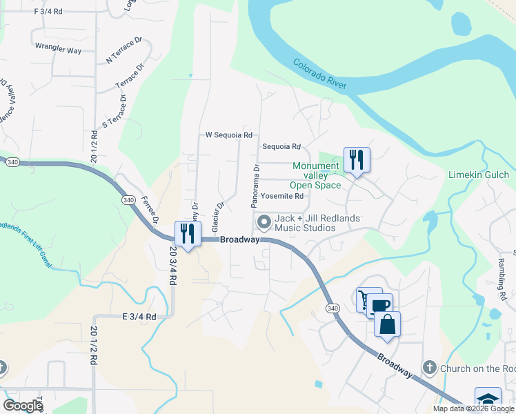 map of restaurants, bars, coffee shops, grocery stores, and more near 2106 Yosemite Rd in Grand Junction