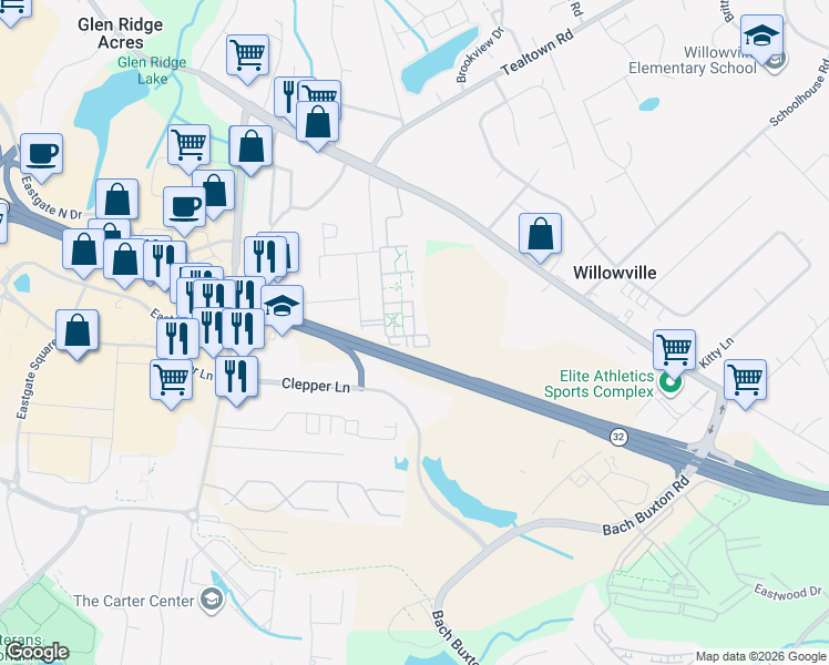 map of restaurants, bars, coffee shops, grocery stores, and more near 9 Courthouse Green in Batavia