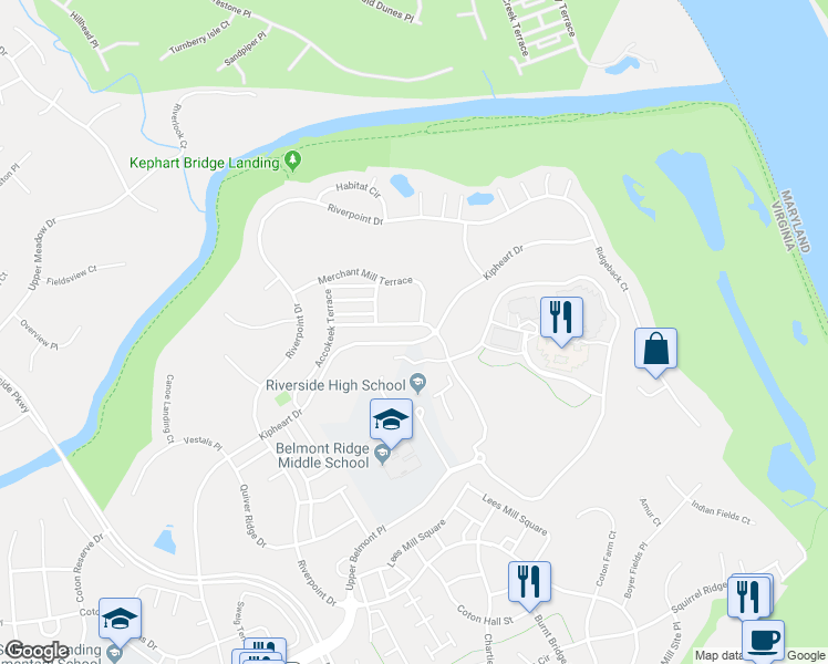 map of restaurants, bars, coffee shops, grocery stores, and more near 43621 Carradoc Farm Terrace in Leesburg