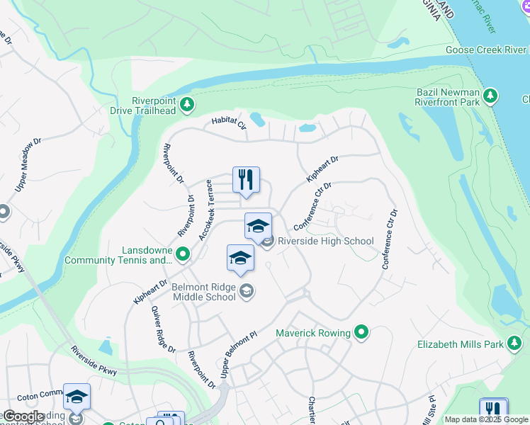 map of restaurants, bars, coffee shops, grocery stores, and more near 43621 Carradoc Farm Terrace in Leesburg