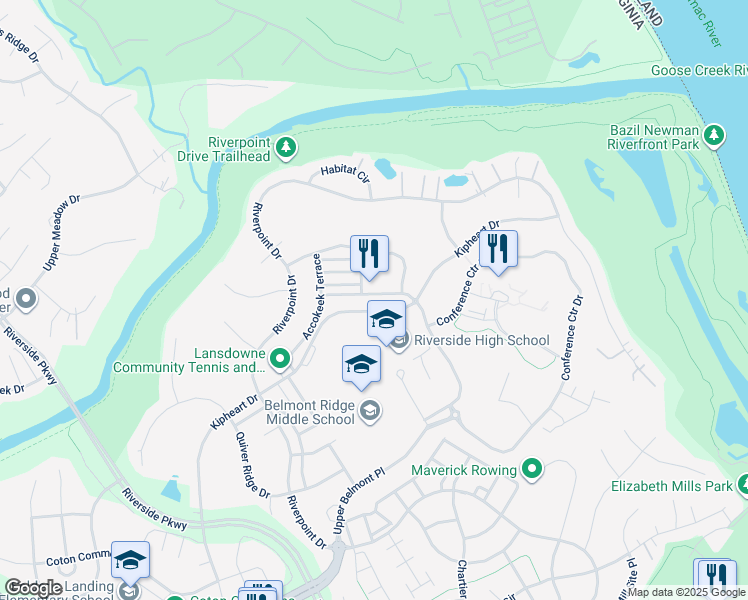 map of restaurants, bars, coffee shops, grocery stores, and more near 43609 Carradoc Farm Terrace in Leesburg