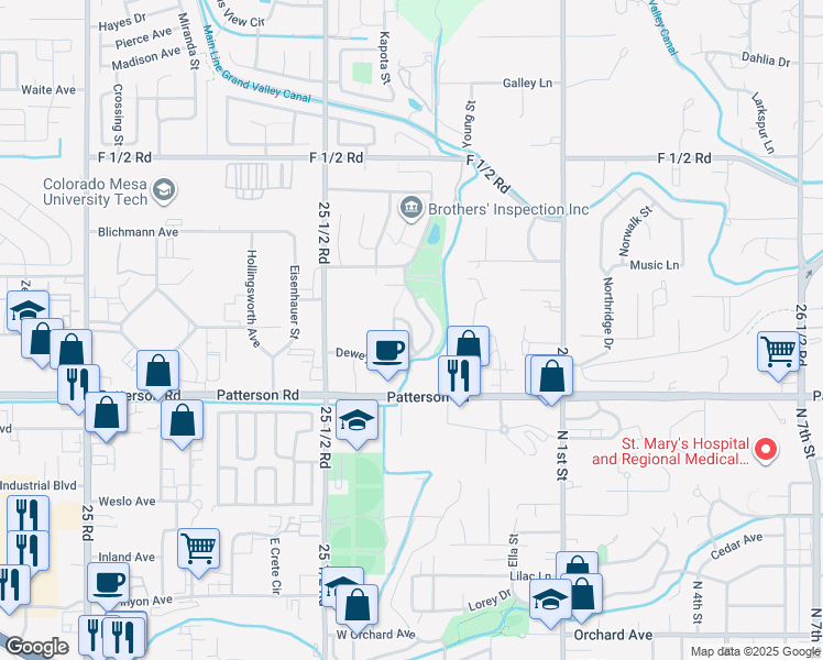 map of restaurants, bars, coffee shops, grocery stores, and more near Eldorado Drive in Grand Junction