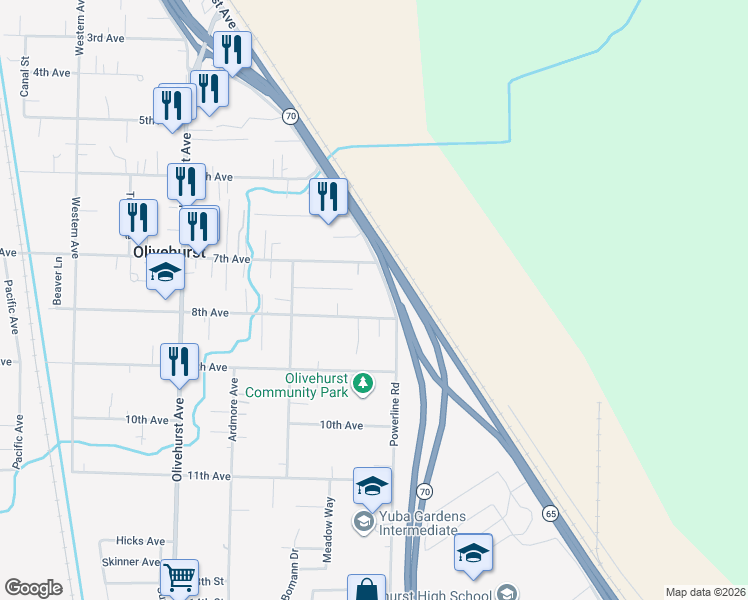 map of restaurants, bars, coffee shops, grocery stores, and more near 4816 Powerline Rd in Olivehurst