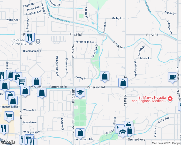 map of restaurants, bars, coffee shops, grocery stores, and more near 613 Eldorado Drive in Grand Junction