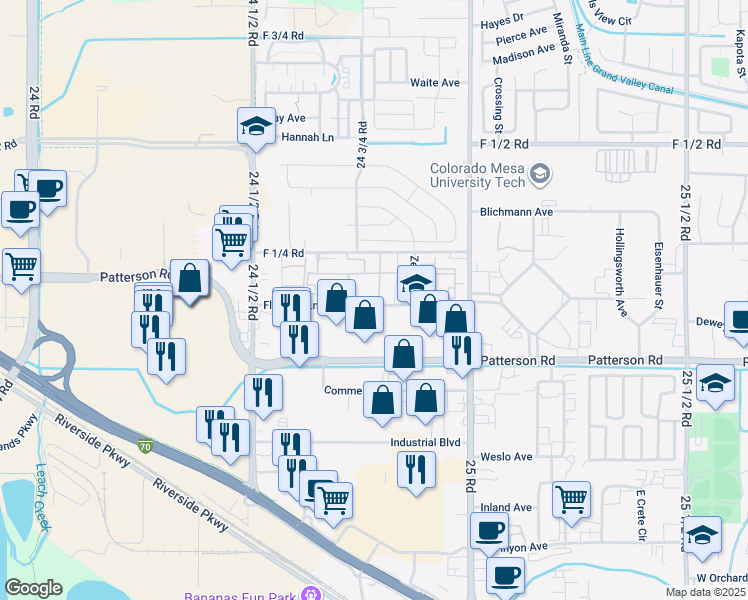 map of restaurants, bars, coffee shops, grocery stores, and more near 2477 Thunder Mountain Drive in Grand Junction