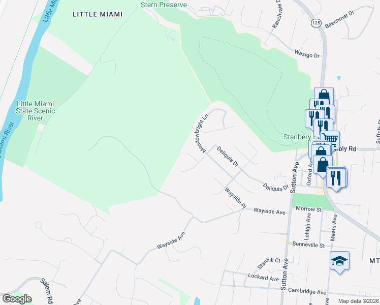 map of restaurants, bars, coffee shops, grocery stores, and more near 1368 Minaret Drive in Cincinnati