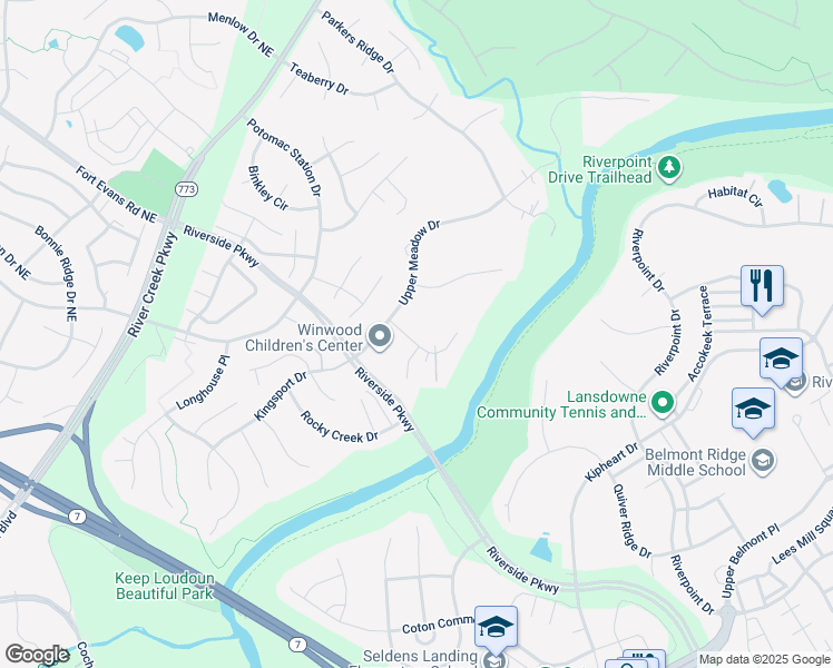 map of restaurants, bars, coffee shops, grocery stores, and more near 43244 Overview Place in Leesburg