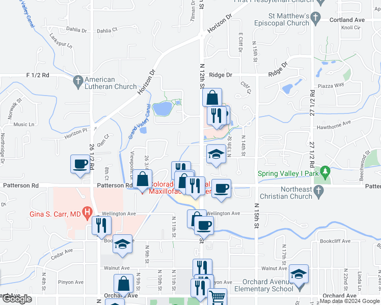 map of restaurants, bars, coffee shops, grocery stores, and more near 2901 North 12th Street in Grand Junction