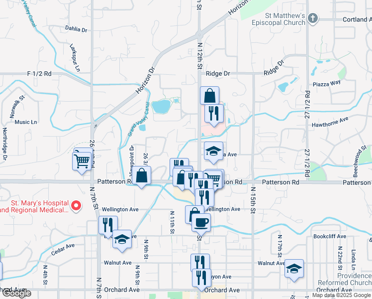 map of restaurants, bars, coffee shops, grocery stores, and more near 2901 North 12th Street in Grand Junction