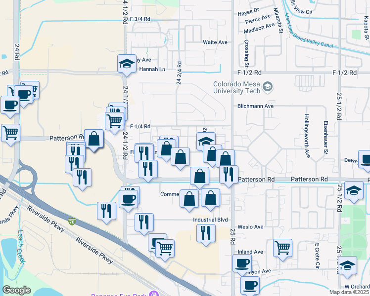 map of restaurants, bars, coffee shops, grocery stores, and more near 2477 Thunder Mountain Drive in Grand Junction