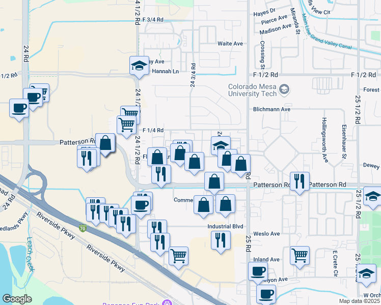 map of restaurants, bars, coffee shops, grocery stores, and more near 2477 Thunder Mountain Drive in Grand Junction