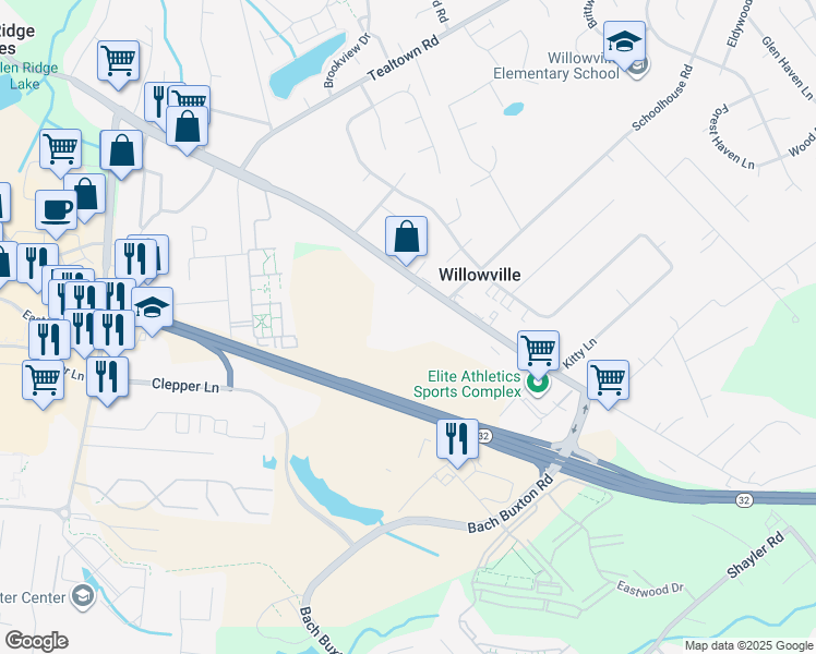 map of restaurants, bars, coffee shops, grocery stores, and more near 1105 Old State Route 74 in Batavia