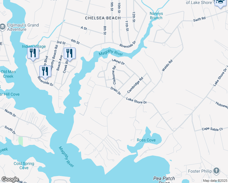 map of restaurants, bars, coffee shops, grocery stores, and more near 623 Drain Drive in Pasadena
