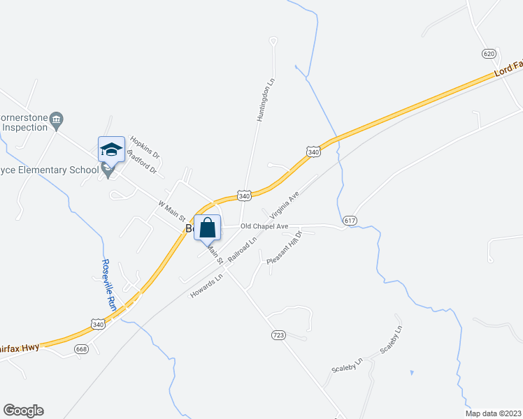 map of restaurants, bars, coffee shops, grocery stores, and more near 10 Roberts Lane in Boyce