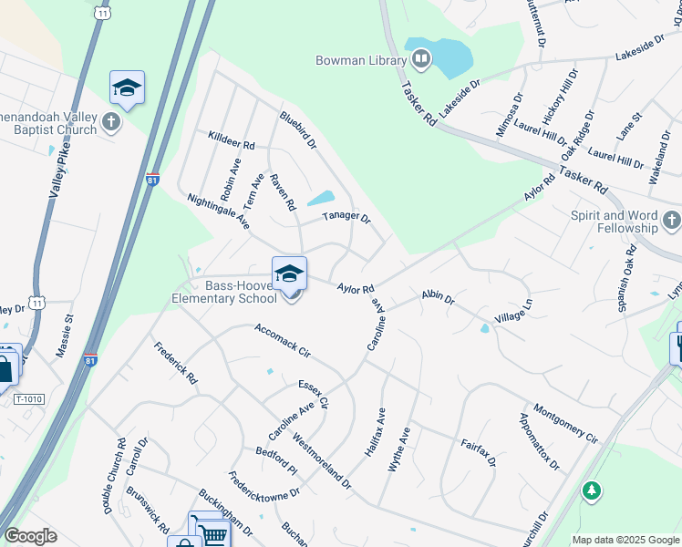 map of restaurants, bars, coffee shops, grocery stores, and more near 448 Aylor Road in Stephens City