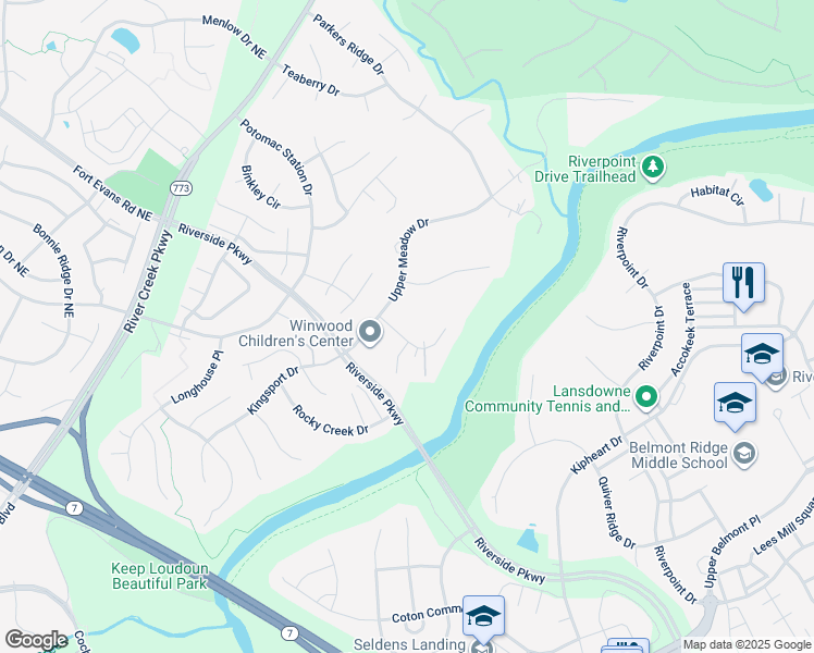 map of restaurants, bars, coffee shops, grocery stores, and more near 43244 Overview Place in Leesburg