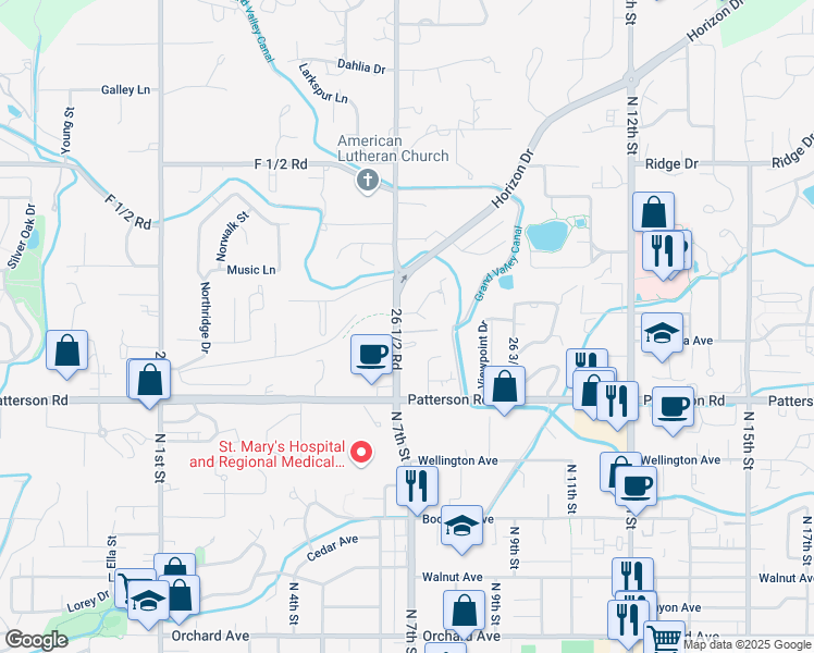 map of restaurants, bars, coffee shops, grocery stores, and more near 715 Glen Court in Grand Junction
