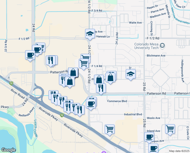 map of restaurants, bars, coffee shops, grocery stores, and more near 615 Balanced Rock Way in Grand Junction