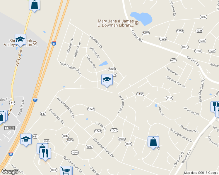map of restaurants, bars, coffee shops, grocery stores, and more near 448 Aylor Road in Stephens City