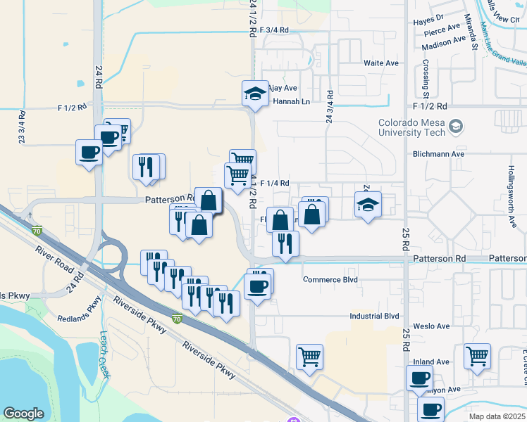 map of restaurants, bars, coffee shops, grocery stores, and more near 615 Balanced Rock Way in Grand Junction