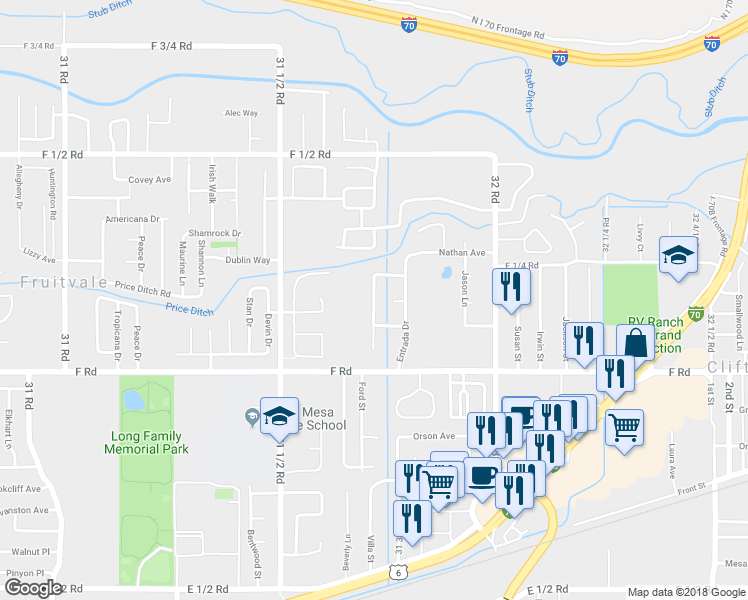 map of restaurants, bars, coffee shops, grocery stores, and more near 618 Bear Valley Drive in Grand Junction