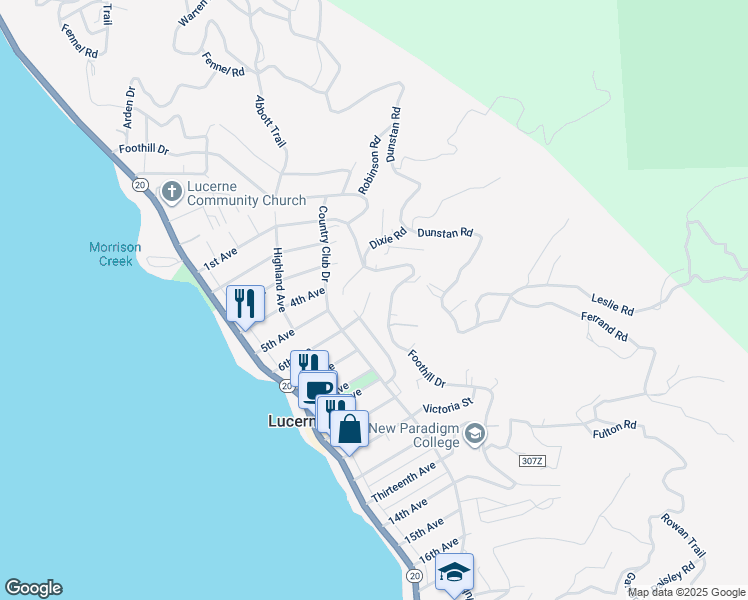 map of restaurants, bars, coffee shops, grocery stores, and more near 4174 Sherwood Court in Lucerne
