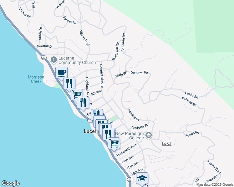 map of restaurants, bars, coffee shops, grocery stores, and more near 4174 Sherwood Court in Lucerne