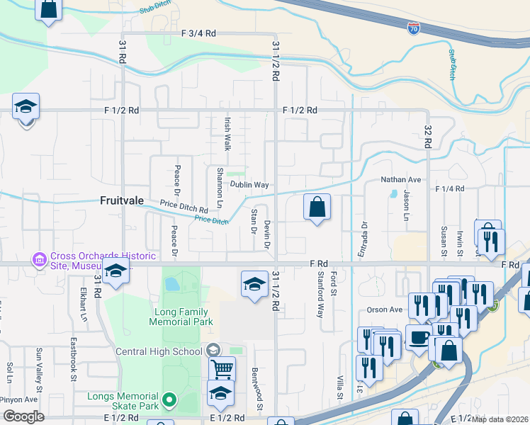 map of restaurants, bars, coffee shops, grocery stores, and more near 622 Stan Drive in Grand Junction