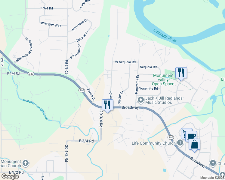 map of restaurants, bars, coffee shops, grocery stores, and more near 617 Sierra Court in Grand Junction