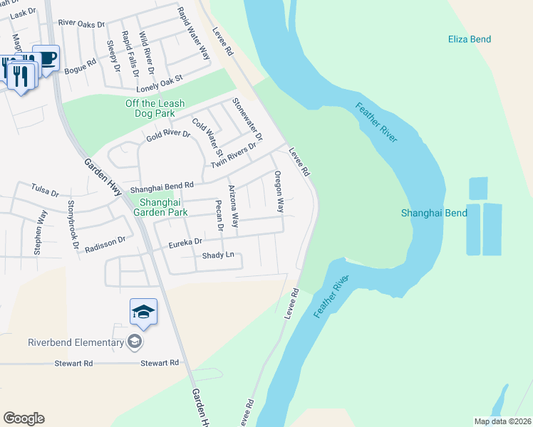 map of restaurants, bars, coffee shops, grocery stores, and more near 2394 Michigan Court in Yuba City