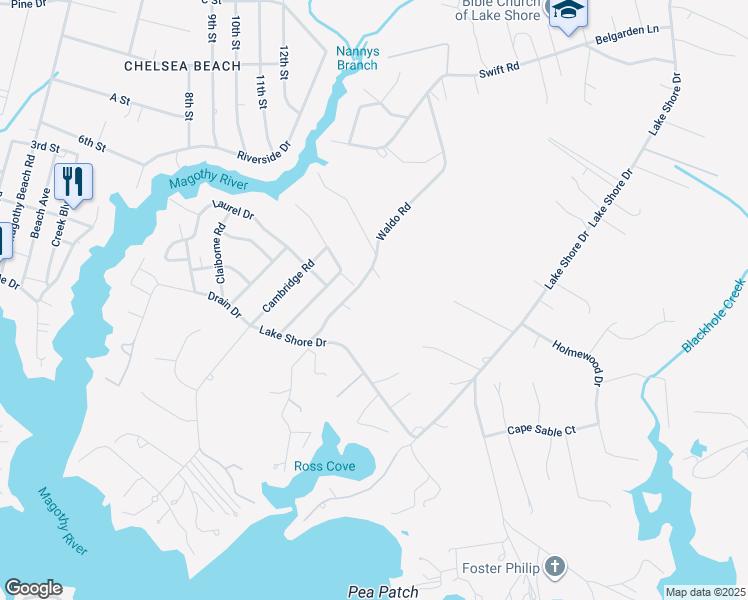 map of restaurants, bars, coffee shops, grocery stores, and more near 185 Waldo Road in Pasadena