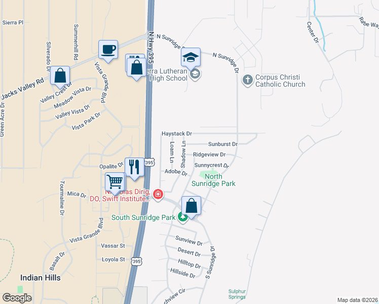 map of restaurants, bars, coffee shops, grocery stores, and more near 3560 Shadow Lane in Carson City