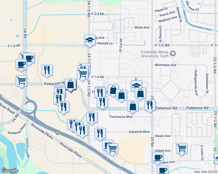 map of restaurants, bars, coffee shops, grocery stores, and more near 2459 Thunder Mountain Drive in Grand Junction