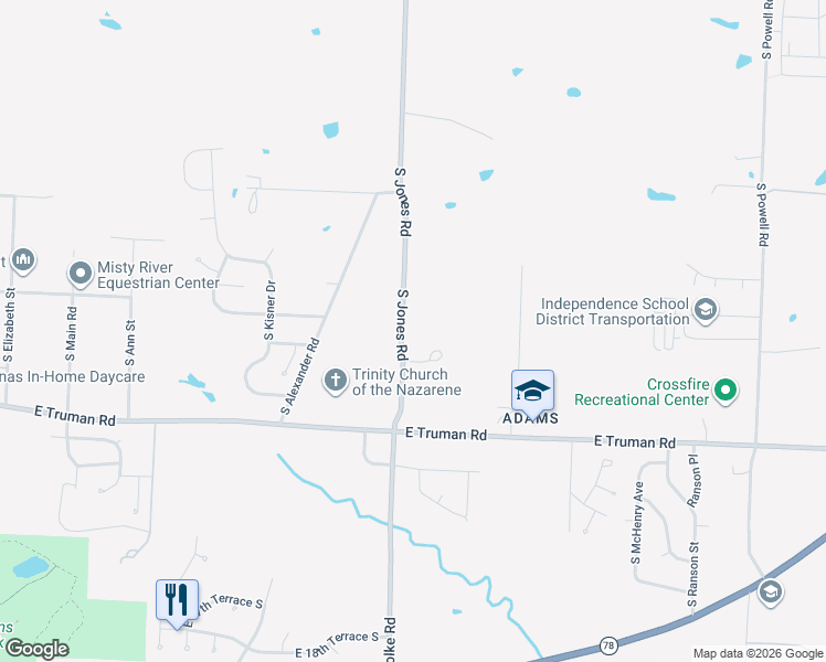 map of restaurants, bars, coffee shops, grocery stores, and more near 907 South Jones Road in Independence
