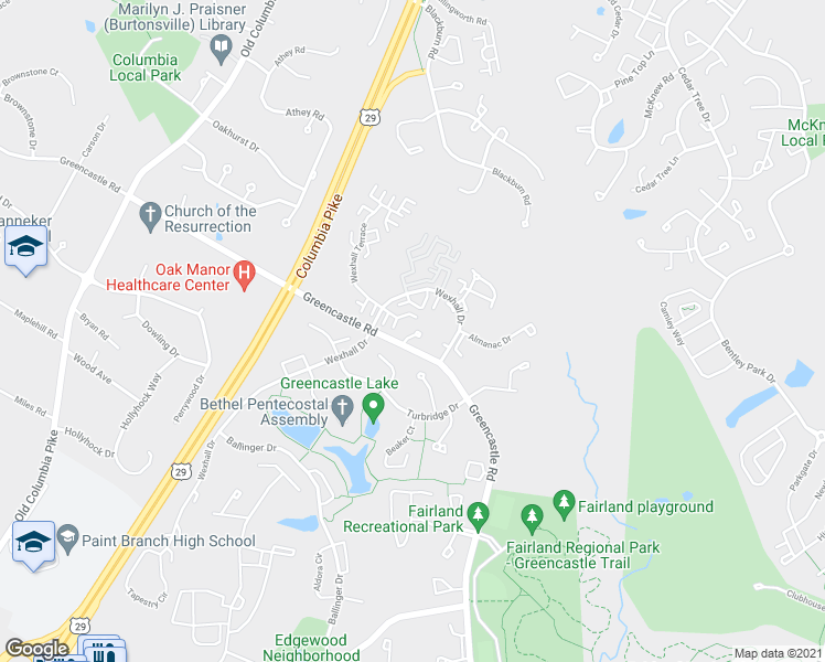 map of restaurants, bars, coffee shops, grocery stores, and more near 14504 Golden Eagle Court in Burtonsville