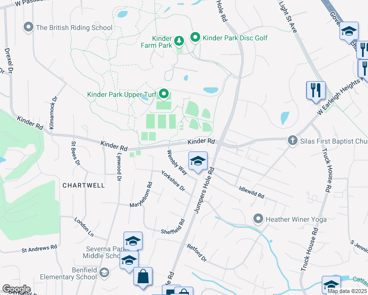 map of restaurants, bars, coffee shops, grocery stores, and more near 456 Highfield Court in Severna Park