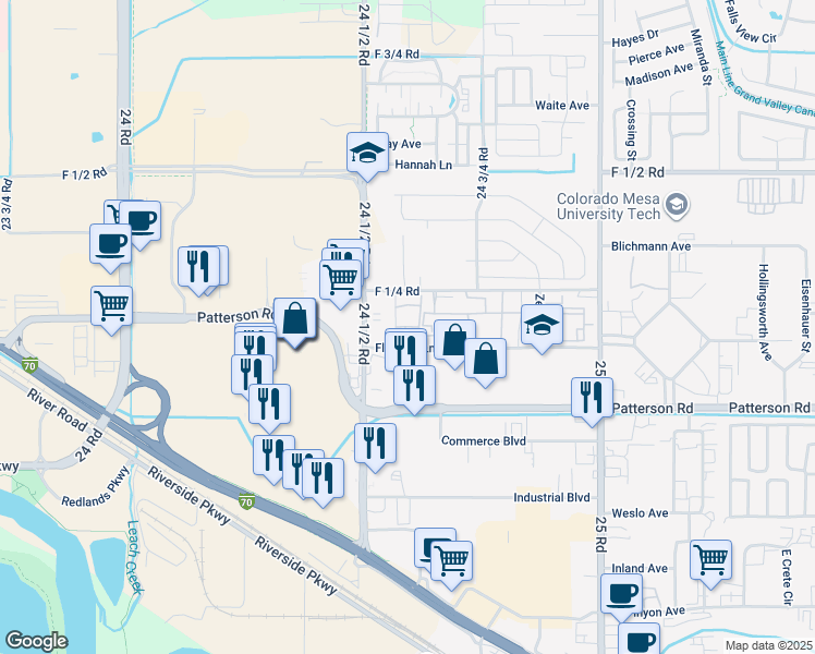 map of restaurants, bars, coffee shops, grocery stores, and more near Window Rock Circle in Grand Junction