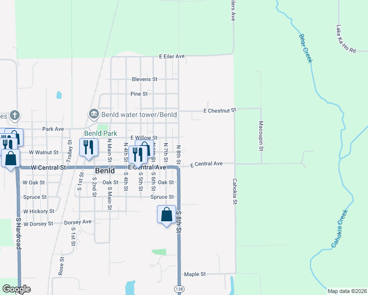 map of restaurants, bars, coffee shops, grocery stores, and more near 200 North 8th Street in Benld