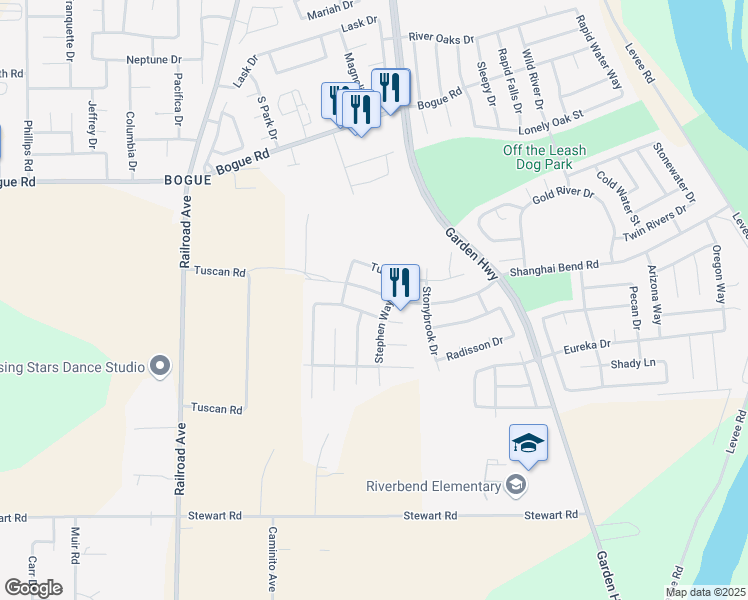 map of restaurants, bars, coffee shops, grocery stores, and more near 662 Shanghai Bend Road in Yuba City