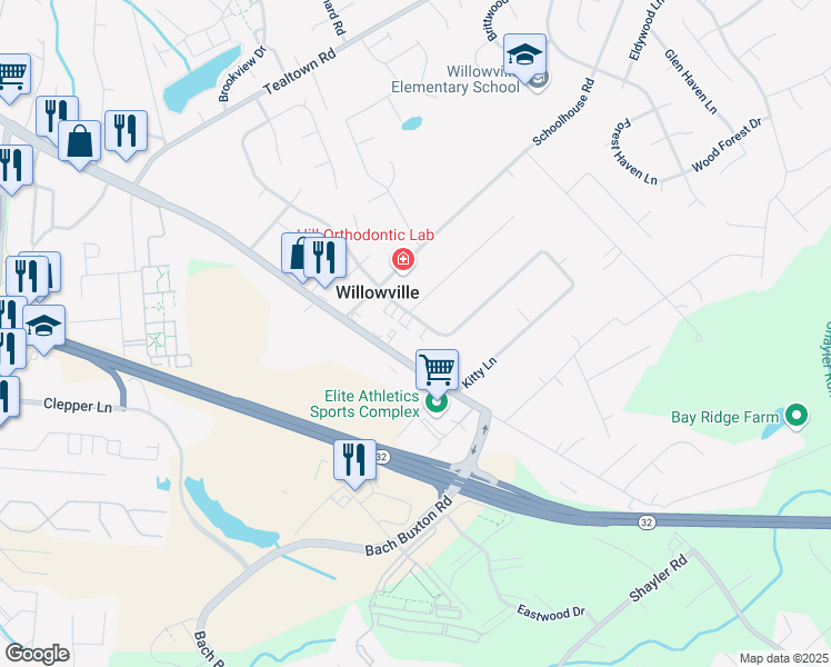 map of restaurants, bars, coffee shops, grocery stores, and more near 1136 Old State Route 74 in Batavia