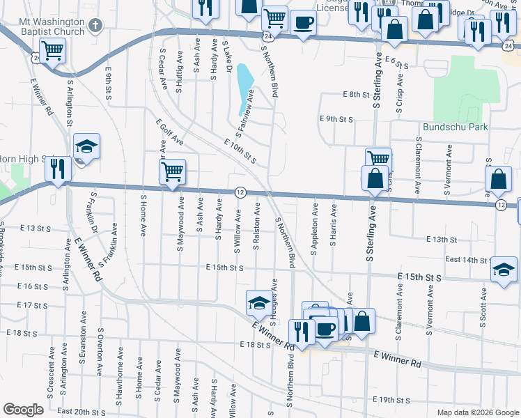 map of restaurants, bars, coffee shops, grocery stores, and more near 1300 Hedges Terrace in Independence