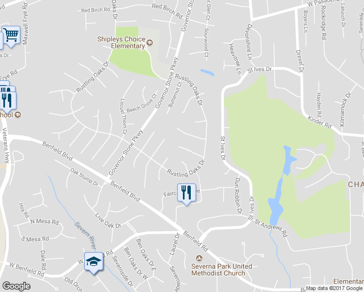 map of restaurants, bars, coffee shops, grocery stores, and more near 305 Wood Shadows Court in Millersville