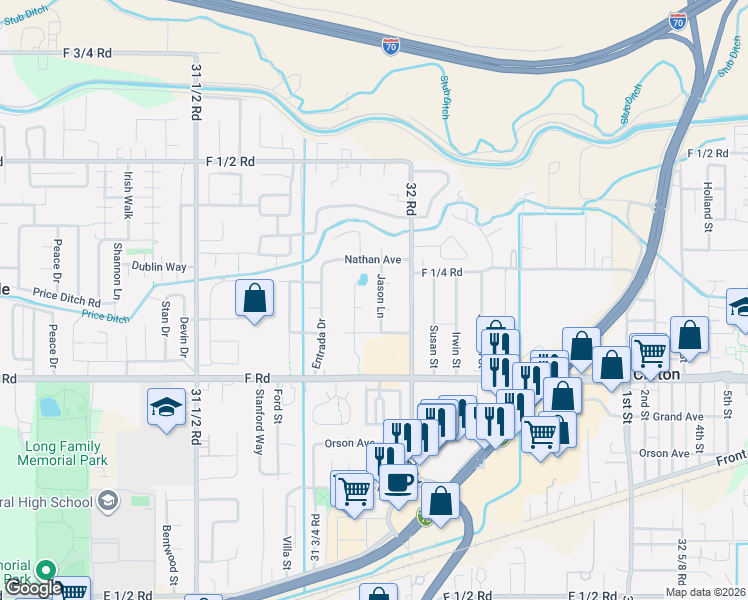 map of restaurants, bars, coffee shops, grocery stores, and more near 618 Jason Ln in Grand Junction